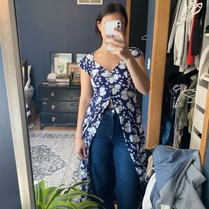 💙🤍Anthropologie MAEVE button up maxi dress in blue & white florals